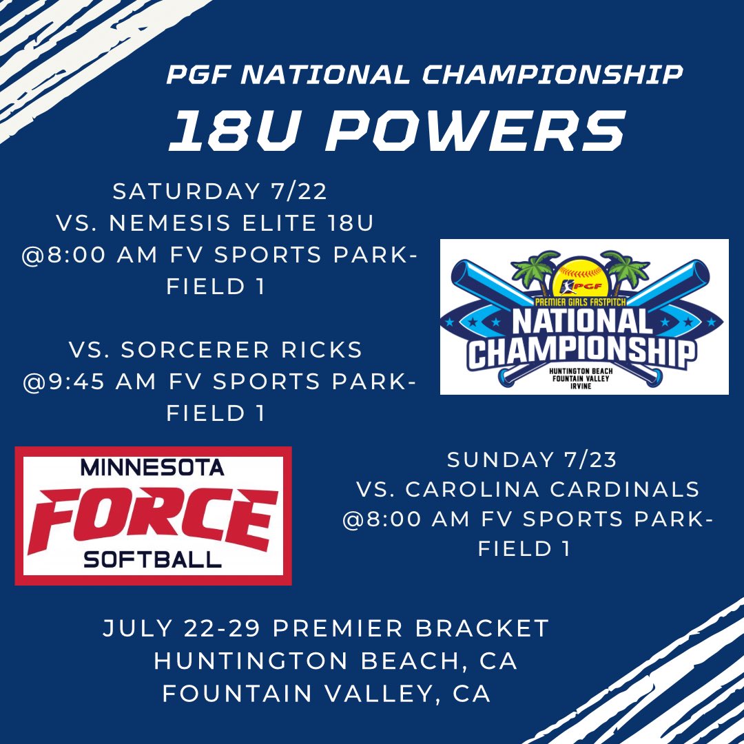 MNForceImpact's tweet image. PGF National Championship starts now! 🏝️🥎🏆#championsforlife