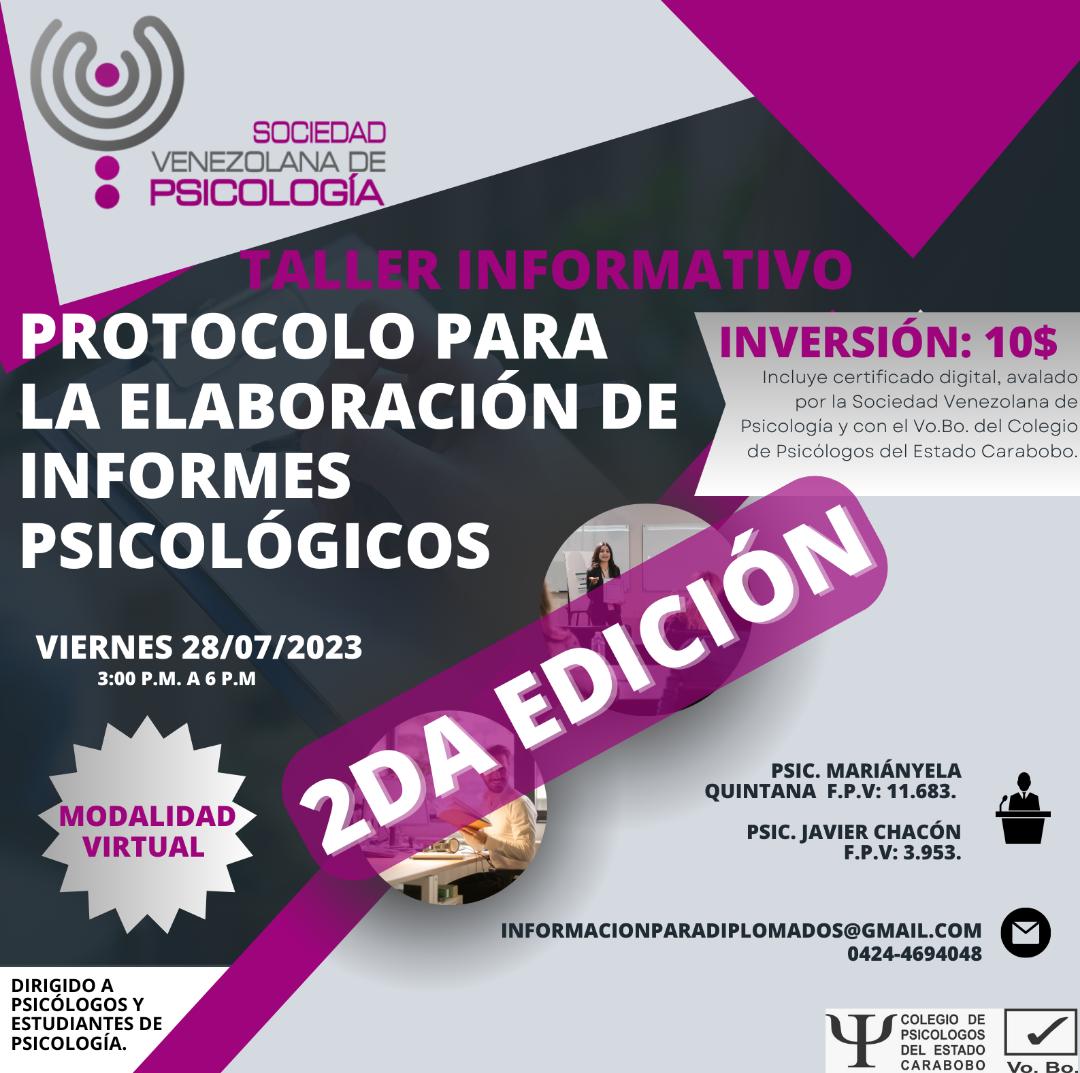 svpsicol's tweet photo. *Taller informativo: Protocolo para la elaboración de informes psicológicos, 2da. Edición* 🧠✨

📝 Dirigido exclusivamente a psicólogos y estudiantes de psicología a partir del 7mo semestre. 

Para mayor información, escríbenos. https://t.co/FKDKBLyPOz