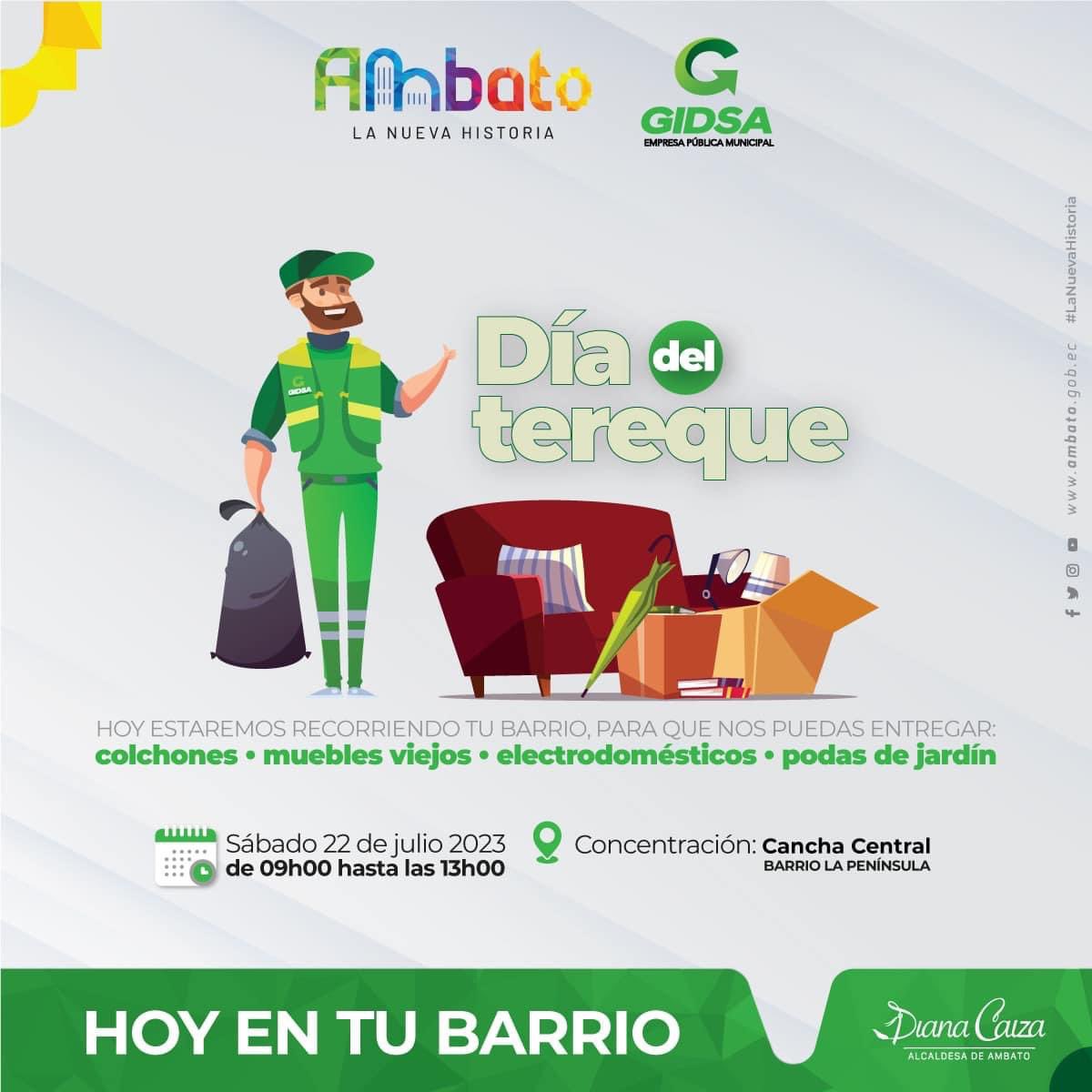 ¡𝐄𝐬 𝐞𝐥 𝐦𝐨𝐦𝐞𝐧𝐭𝐨 𝐩𝐞𝐫𝐟𝐞𝐜𝐭𝐨 𝐩𝐚𝐫𝐚 𝐥𝐢𝐛𝐞𝐫𝐚𝐫 𝐞𝐬𝐩𝐚𝐜𝐢𝐨 𝐞𝐧 𝐭𝐮 𝐡𝐨𝐠𝐚𝐫!

🗓️📍Hoy sábado 22 de julio, estaremos en el 𝐛𝐚𝐫𝐫𝐢𝐨 La #Peninsula, recogiendo colchones, muebles viejos, electrodomésticos y podas de jardín.

🕢De 09h00 a 13h00