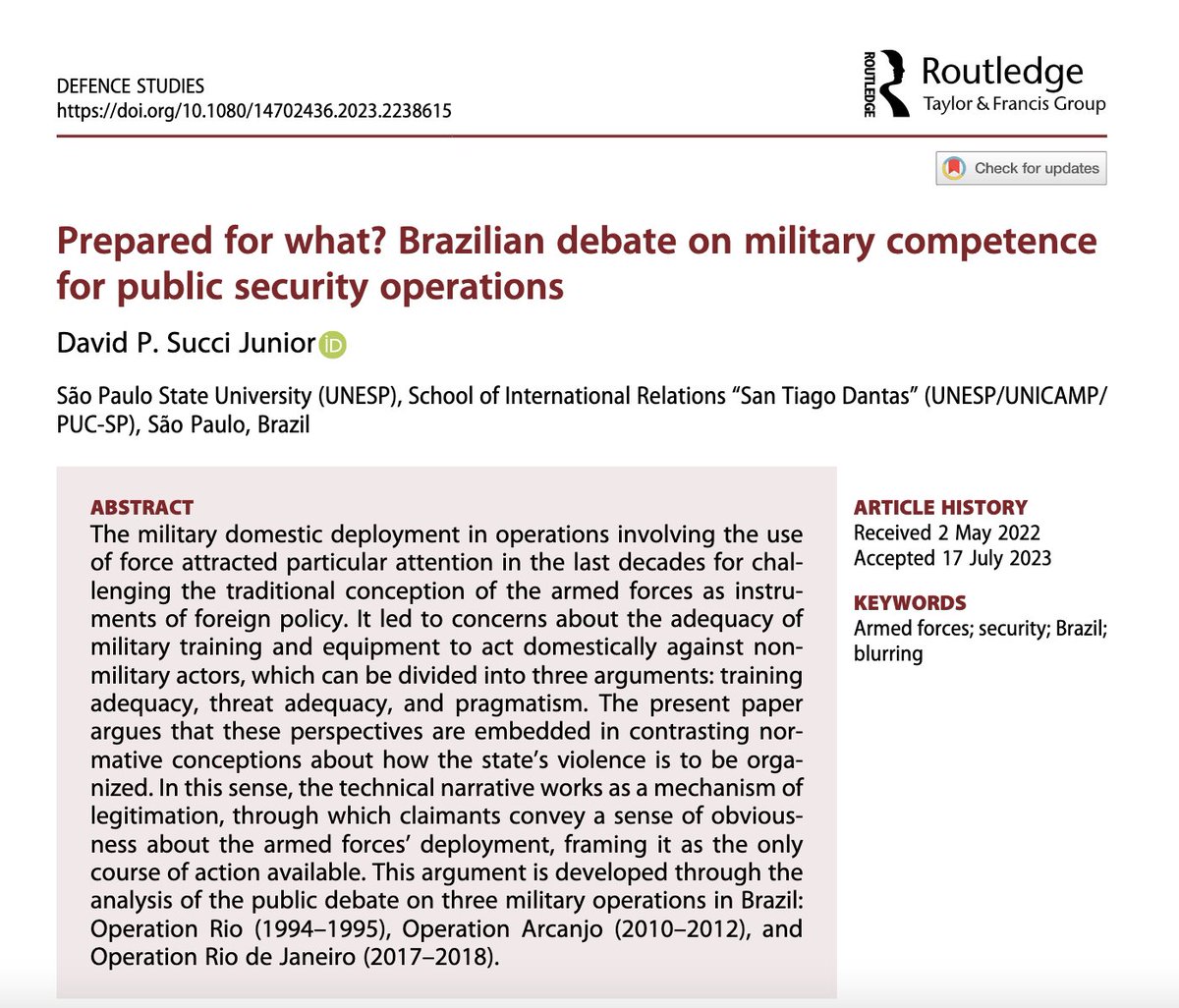 Glad to share my new article on Defense Studies. This piece, one of the outcomes of my doctoral dissertation, addresses how technical discourses are mobilized to legitimize political choices about the use of force. 
tandfonline.com/doi/full/10.10…
