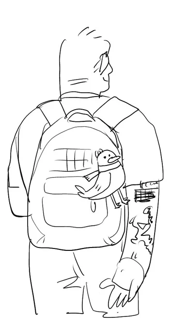 街で見かけたなんかいい感じの人 腕と首が同じくらい太くてムキムキでゴツゴツのタトゥーを入れてるのに鞄にメチャクチャでかいカモメのぬいぐるみマスコットをつけてる男の人