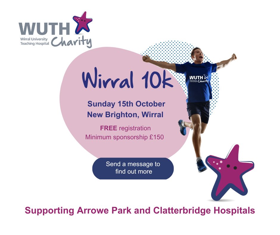 We’re so excited to see the Wirral 10k return this year. A fabulous route for runners of all abilities. Sign up and our team will support you as you train, fundraise and make a real difference to patients at Arrowe Park and Clatterbridge Hospitals. Get in touch to sign up!