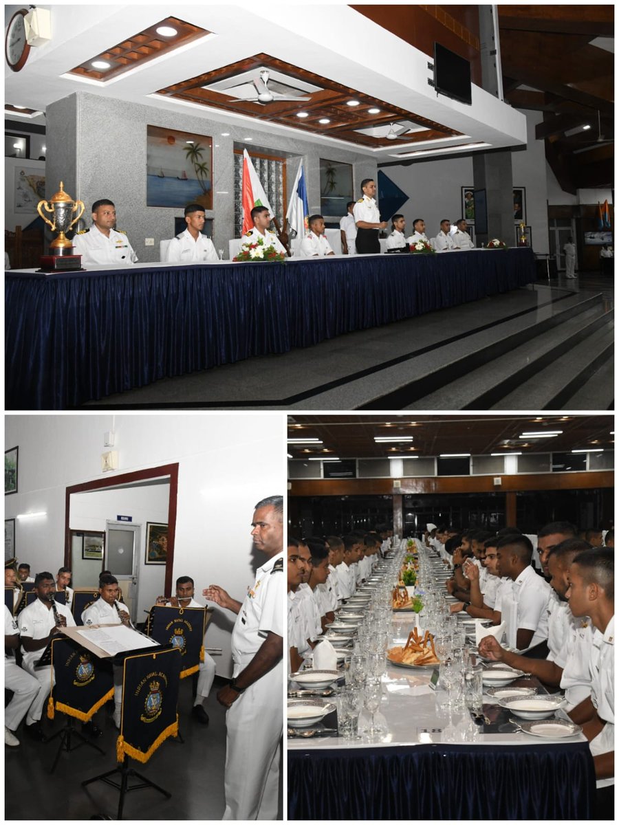 IN_NavalAcademy's tweet photo. #ShapingFutureNavalLeadership
Military etiquette & grooming for Officer Trainees @IN_NavalAcademy.
Flotilla Captain's Mess Night conducted on 21 Jul.
Mentoring Officer Cadets by Instructors & Seniors on elementary Mess courtesies, customs & traditions.
#ServiceEthos
#SocialGraces https://t.co/2ycSJAq936