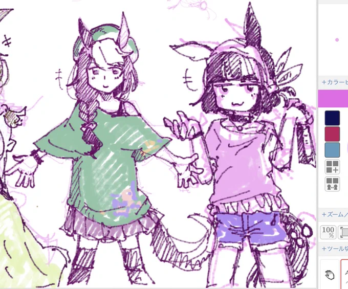 絵チャ練習。なぜかモブウマ娘を作り出す