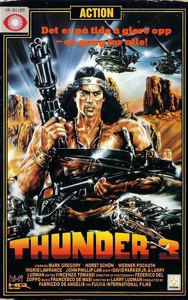 TheFilmFair's tweet photo. Scandinavian VHS sleeve for #Thunder3 (1988 - Dir. #FabrizioDeAngelis) #MarkGregory #JohnPhillipLaw #WernerPocath https://t.co/g1pRSOuOvM