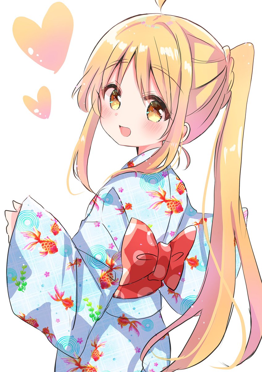 1girl solo blonde hair japanese clothes long hair heart kimono  illustration images