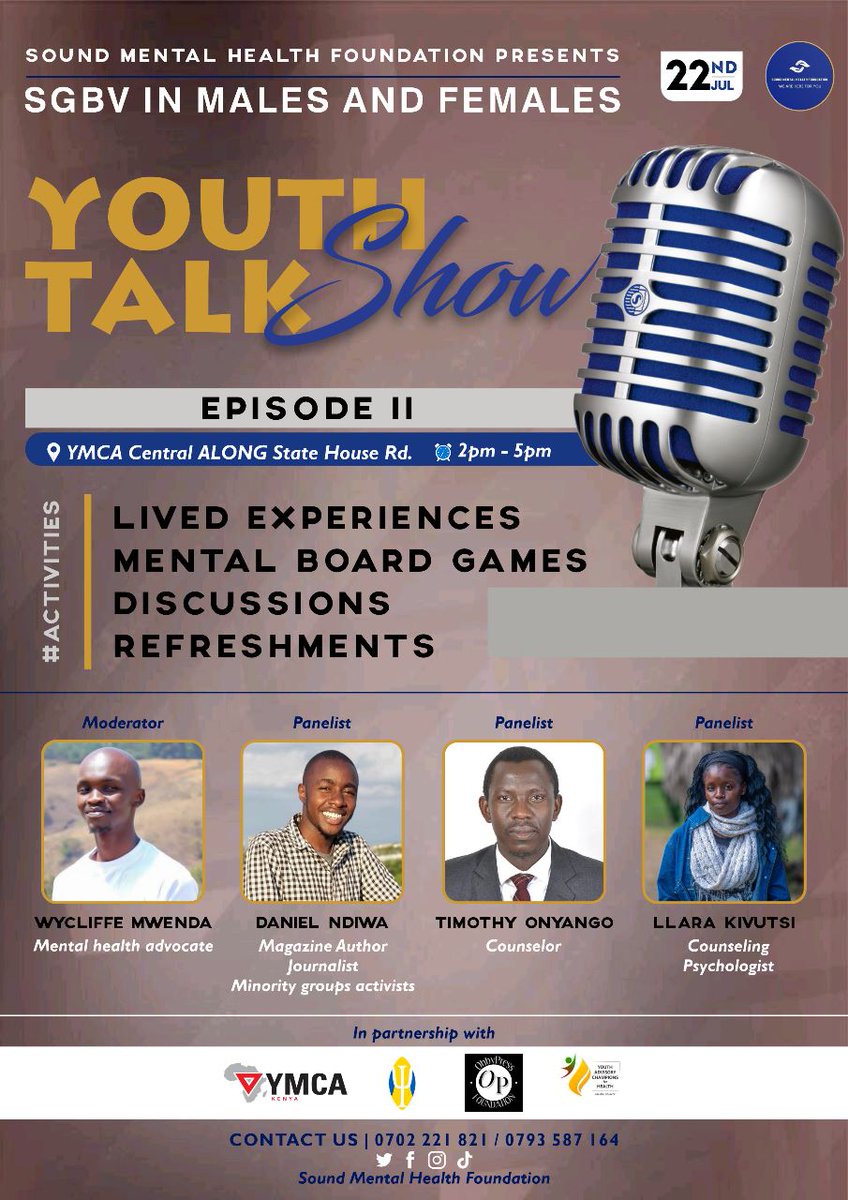 BazuHashu's tweet photo. Youth Talk show on SGBV  in MALE &amp;  FEMALE by Sound mental health  @ymcakenya1 @WorldYMCA @MOH_Kenya 
#youthtalkshow
#stopSGBV 
# https://t.co/eO8nOSE82m
