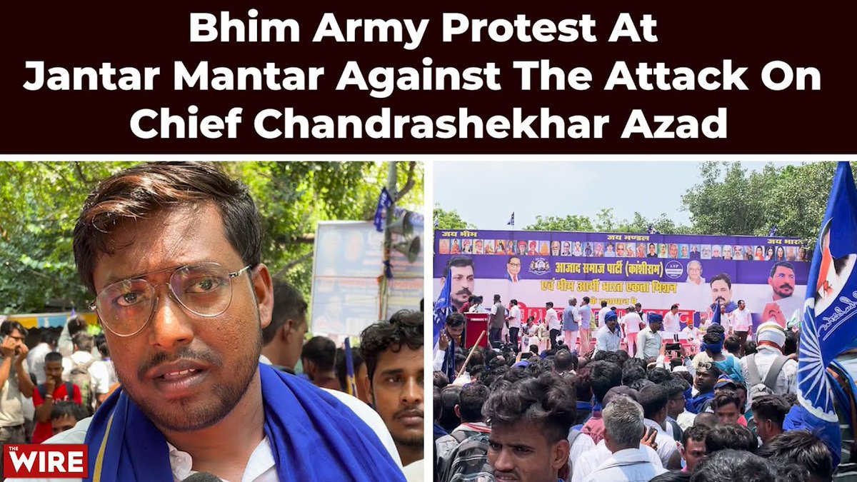 thewire_in's tweet photo. On June 28, 2023, Bhim Army cheif Chandrashekhar Azad was attacked in UP's Deobang.

A rally was organised at Jantar Mantar demanding for a CBI enquiry and Z+ security for Aazad.

@AanchalPoddar13 spoke to a few people at the rally.

#Watch: https://t.co/TYmT4vhh0k https://t.co/2J5NZyCVct