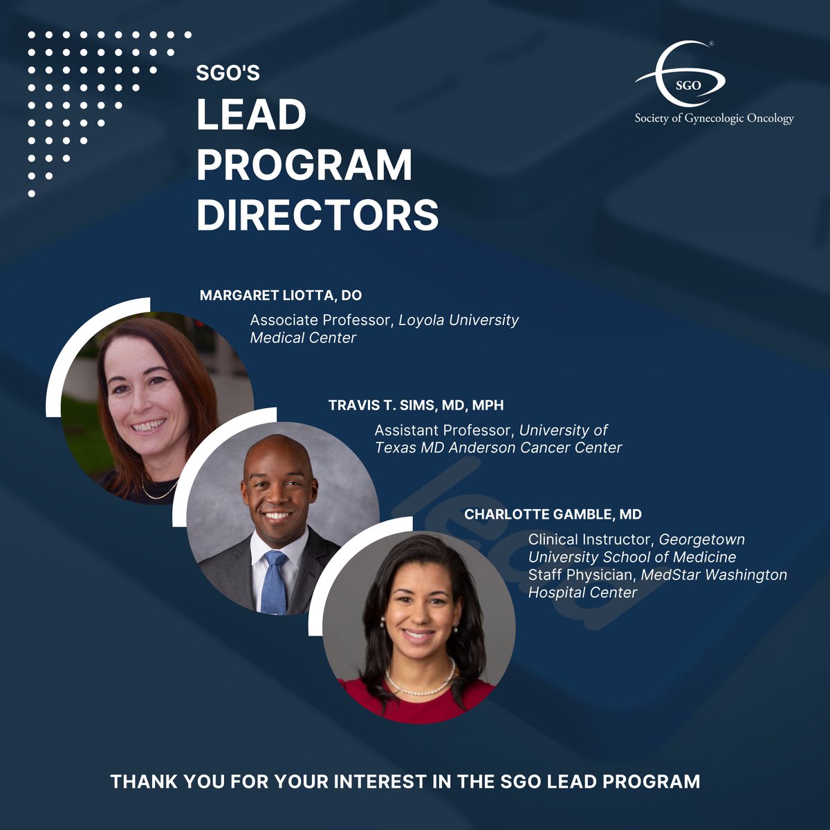 APPLY NOW: The SGO LEAD Program is a 6-month mentored pipeline opportunity that offers Underrepresented in Medicine (URiM) trainees sponsorship, resources, and a network to support their development as future gynecologic oncologists. Learn more and apply: bit.ly/447fKpr