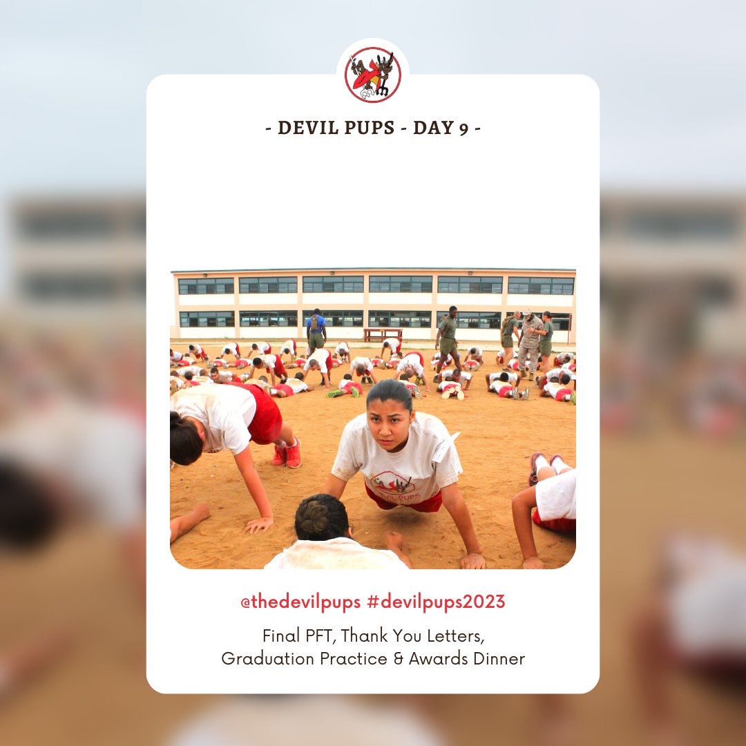 Today the Pups practiced for graduation, completed the 'end of camp survey', and wrote thank you letters. The Pups also did the final PFT and the award recipients get a special treat of attending our Annual Appreciation Dinner. #devilpups2023