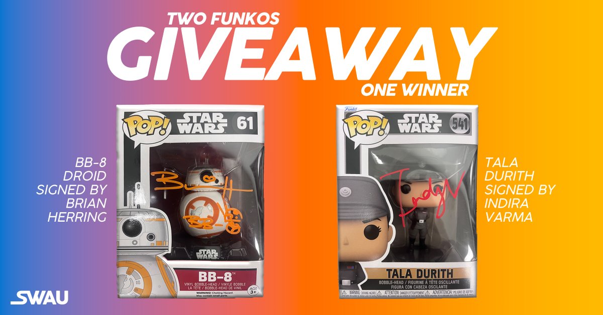 Our first ever TWO Funkos giveaway! 🙌 BB-8 signed by Brian Herring & Tala Durith signed by Indira Varma are up for grabs! - Follow @swau_official - Like & RT - Tag 1 friend per comment for extra entries Xialing POP Winner - @bryanmartinezgt 🥳 #swau #starwars #funkos