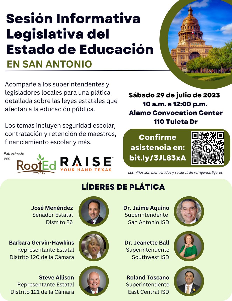 Happening one week from today, join us for the SA State of Education event on 7/29/23! Learn about the challenges and opportunities in our local public schools. Together, let's make a difference. #TxEd #TxLege