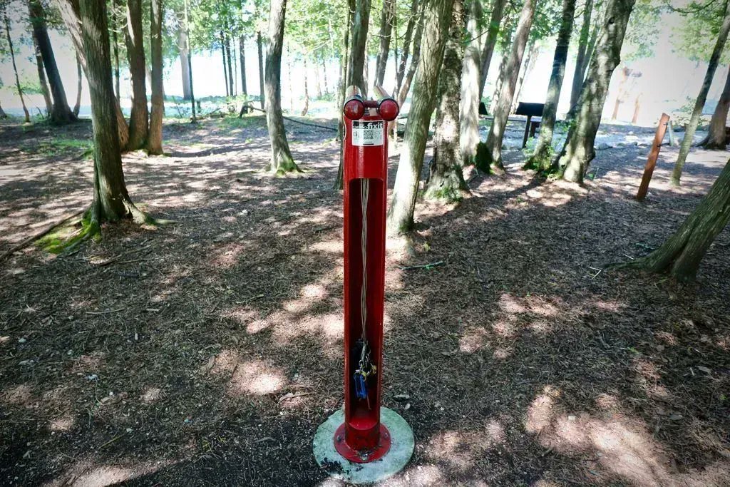 If your bike breaks down on M-185 (the Perimeter Road) there is a bike repair station at British Landing. #bikemackinac #mackinacisland #britishlanding