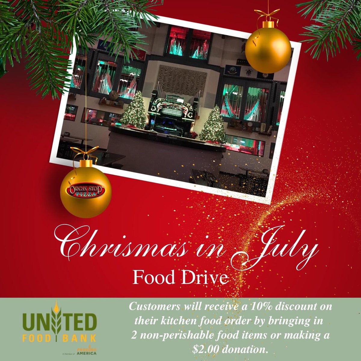 Another reminder of a great way to cool off and do something good in the valley…check out Christmas in July at @OrganStopPizza in Mesa! This food drive and fun celebration benefits United Food Bank. PLUS, Santa will be there on Sat/Sun!
organstoppizza.com 
#DoSomethingGood