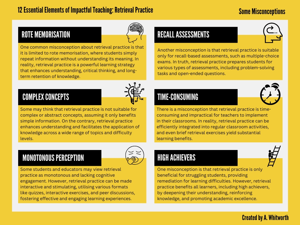 12 Essential Elements: Retrieval Practice
✅The Benefits of Retrieval Practice 
✅Planning Questions
✅Practical Strategies 
✅Misconceptions
@PoojaAgarwal <a href="/PatriceBain1/">Patrice Bain</a> @RetrieveLearn <a href="/ShellTerrell/">𝙎𝙝𝙚𝙡𝙡𝙮 𝙎𝙖𝙣𝙘𝙝𝙚𝙯 💡</a>