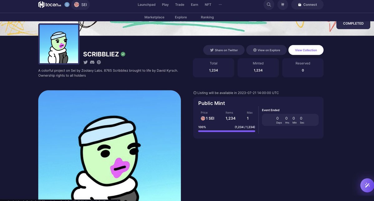 THANKS TO EVERYONE FOR MINTING! ♥️

Second mint down the hatch!✏️ 

Another mint, another Scribble Tickets for everyone! 🚢

Thanks @tocen__!🌈

#SeiSummer #Seilors