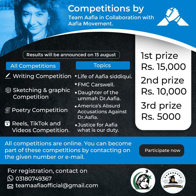 aza_1706's tweet photo. Submit your entry via the WhatsApp  number and email provided below.

Email: teamaafiaofficial@gmail.com

WhatsApp: +92 318 0749367

#TeamAafiaCompetitions https://t.co/aheWCxdhoI