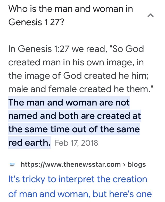 AssataNur's tweet image. #funnynotfunnytpm How people refuse to acknowledge Genesis 1 speaking of creation of humanity, divine feminine/masculine or the original meaning of man is humankind being. 

#unlearnpatriarchy  Best joke, God created male then said, I can do better than this 😎