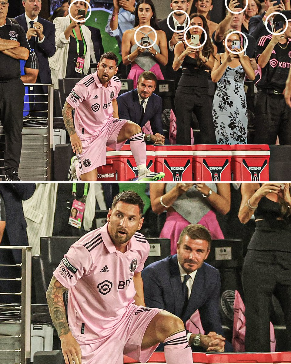 ESPNFC's tweet photo. David Beckham just taking in the moment of Messi's debut for Inter Miami 👀 https://t.co/5xWDtaqgLG