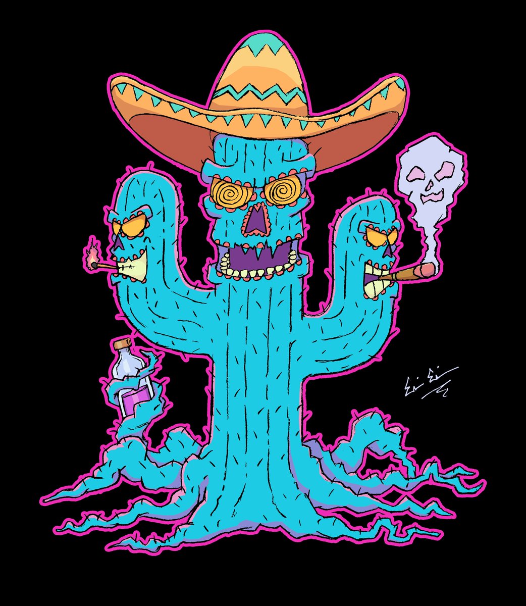 chainsawpolterg's tweet photo. New artwork. Which one do you prefer? Black background with outlines, or white background? #chainsawpoltergeist #art #artist #artwork #cactus #digitalart #pendrawing https://t.co/9NuXnUuWPc
