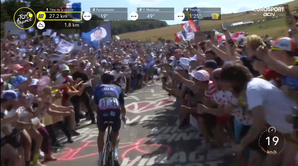 StyrosCyclisme's tweet photo. Ce moment où il rentre dans le virage, j'ai pas souvenir d'avoir vu autant de monde déchainé comme ça sur le Tour de France, les images sont folles https://t.co/ReWMxfy8RN