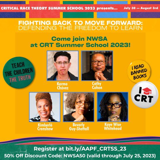 Our found Dr. Karsonya Wise Whitehead will be speaking at the @aapolicyforum Critical Race Theory Summer School next week! Use the code NWSA 50 to register for 50% off!!! #NWSA #KarsonInstitute