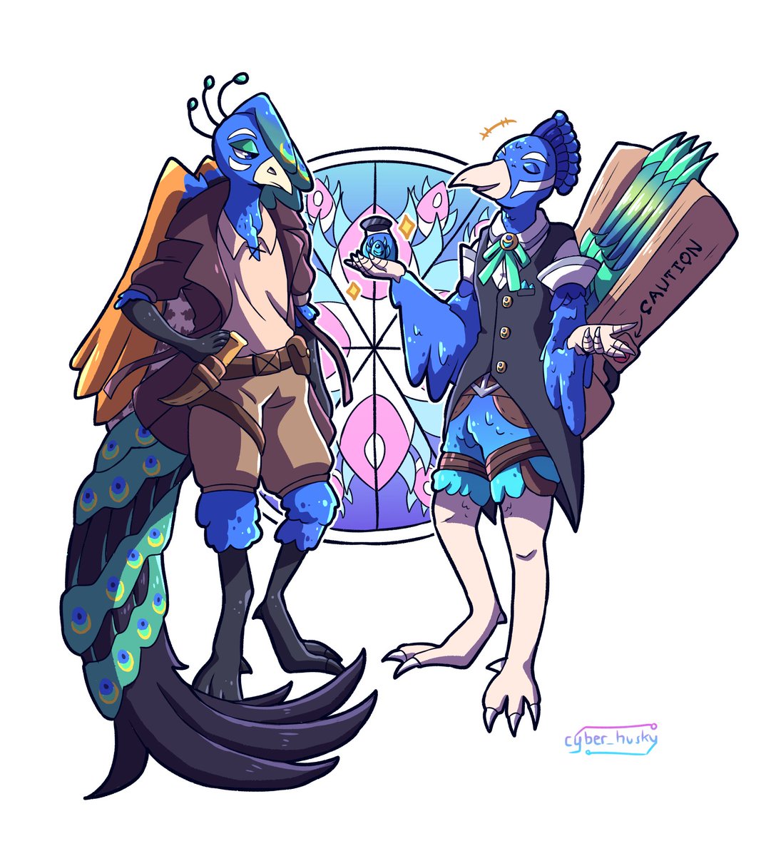 cyber_husky's tweet photo. completed 2 artfight attacks today (a first for me, wowee)
a couple of trans peacocks for @notbecca_ and a rainbow magical failgirl for @Coga_Nito https://t.co/ZQHEUM2GcX