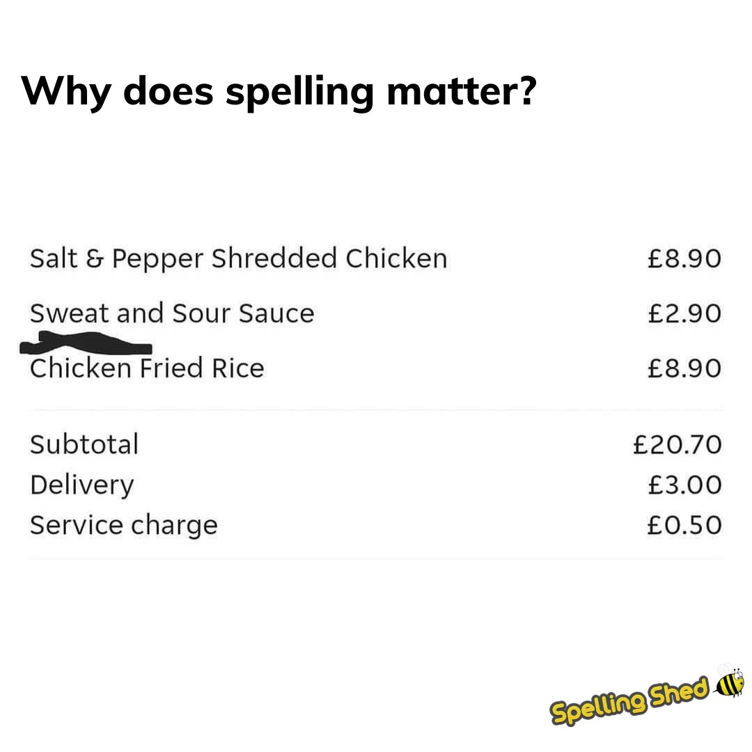 SpellingShed's tweet photo. We might give this one a miss! ๐คข๐
#spelling #teachers #spellingmemes #teachersoftwitter #teachertwitter #spellingerrors #funnyspelling #takeaway #primaryeducation #SpellingShed https://t.co/AfHj9U2ZB7