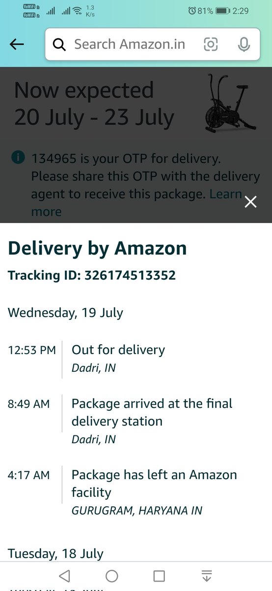 Ziakhan1208's tweet photo. अमेज़न द्वारा Out for Delivery के 79 घण्टे बाद भी आइटम 27 km दूर डिलीवरी एड्रेस पर नही पहुँचा है। पहले भी इस आइटम के आर्डर को अमेज़न ने अकारण कैंसिल कर दिया था।
@AmazonHelp @amazonIN @consumerforum_ @jagograhakjago https://t.co/YgTydjbDTR