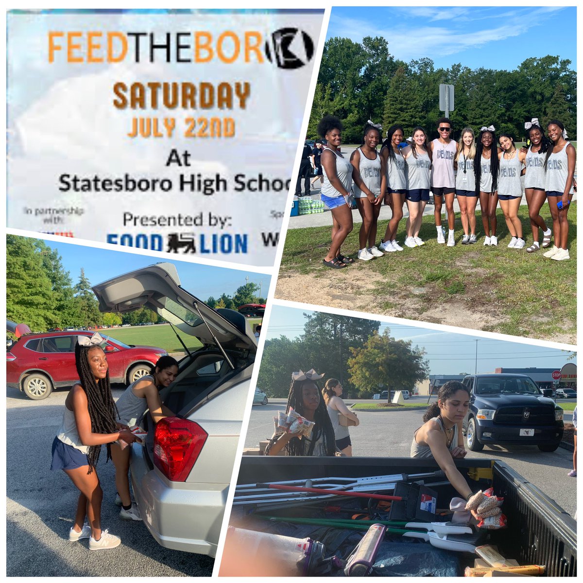 Feed the Boro with help from the SHS competitive cheer team helped distribute meals to the Bulloch County community this morning. #athleteswhovolunteer #communityconnections #feedtheboro #rahrahs