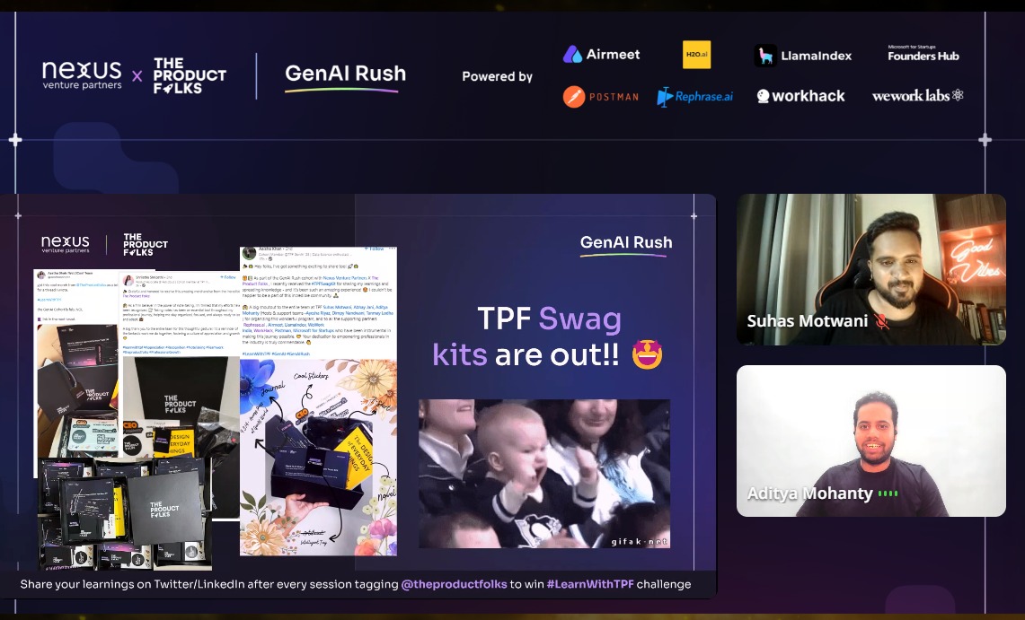 's tweet image. Come together for the last ride! 🤝

We are LIVE! 

For the last session of GenAI rush cohort! Learn about the state of LLM research and how to create your own GPT!

Suhas and Aditya are on the stage, fully excited and warming up the room with some fun chit chats and pop quizzes!