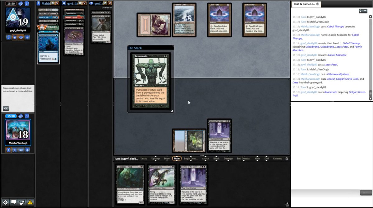 MahfuzVanGogh's tweet photo. JUDGE! I have a Leyline of the Void and my opponent's graveyard is empty. He casts Reanimate targeting my Golgari Grave-Troll. Why is Golgari Grave-Troll entering the battlefield with a +1/+1 counter? Is it correct or is it a bug? #mtgrules #mtgo https://t.co/0bWQUD9wai