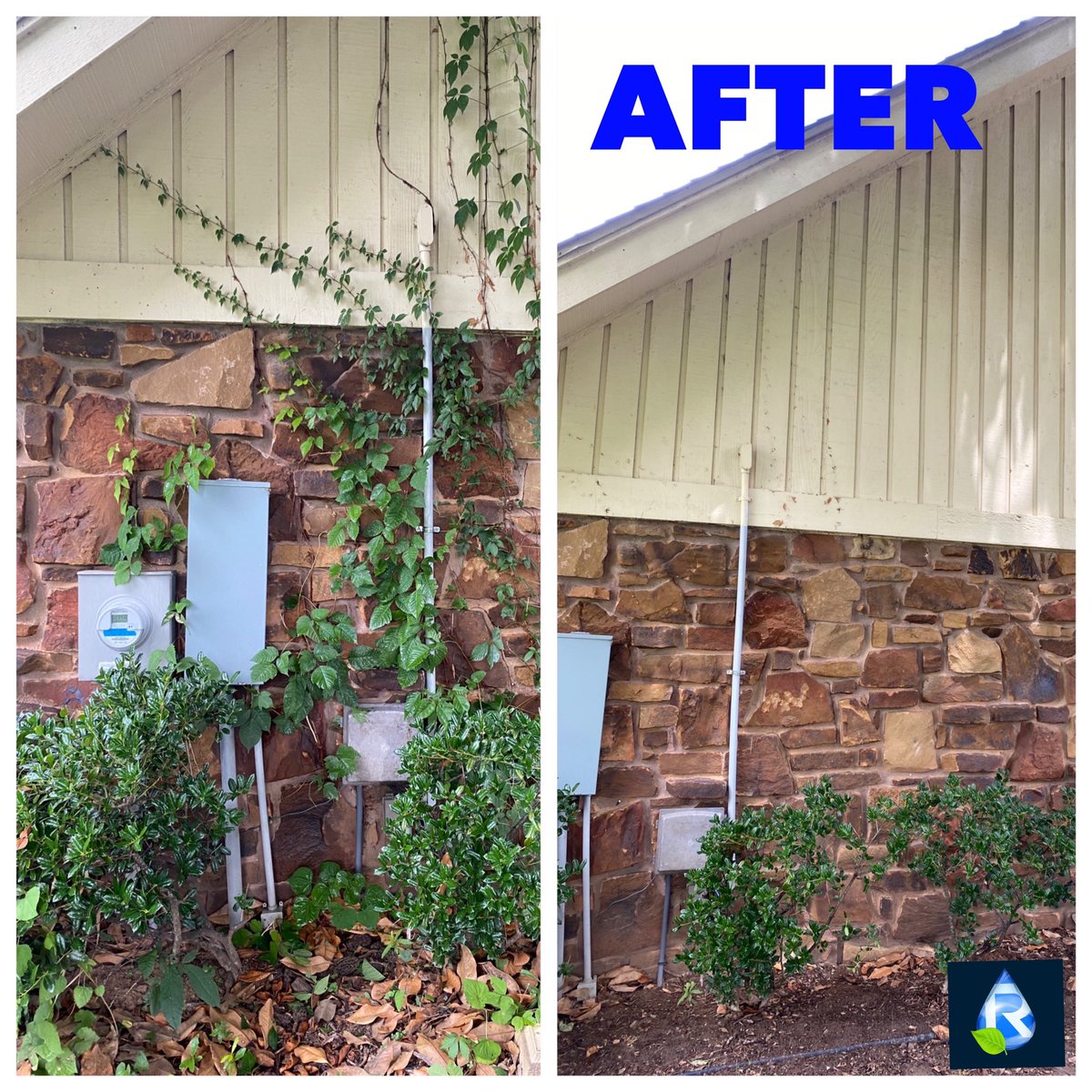 rockwelltulsa's tweet photo. A little preview of some cleanup work done this week! Seen here - with &amp; without pounding ivy! ☠️❌💪🏼😊

#cleanup #landscaping #rockwellirrigation #loveyouroutdoors #poisonivy https://t.co/wG02Gx0UqT