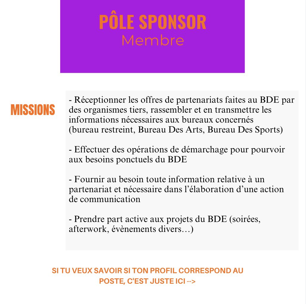 BDE_INALCO's tweet photo. Voici la fiche de poste pour le rôle de membre du ✨pôle sponsor✨ pour l’année scolaire 2023-2024 ! https://t.co/C9QtN4K8V2