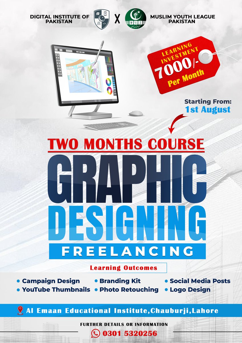 hafizammarhanif's tweet photo. #Graphics_Designing & #Freelancing Course
Key Highlights:
1. Mastering the art of self-branding and freelancing.
2. Learning the latest tools and techniques from industry experts.
3. Become a self-sufficient entrepreneur.
4. Discovering the marketing strategies.
@MYLPakOfficial🇵🇰 https://t.co/y0GdltdQPt