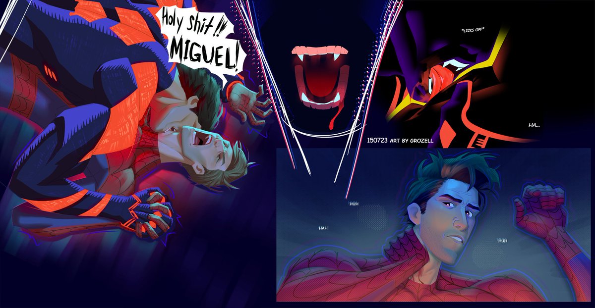 GrozellArt's tweet photo. I couldn't find a good frame structure so I'll just post it separately
#SpiderVerse #MiguelOHara #PeterBParker https://t.co/7jK9xDIQkj