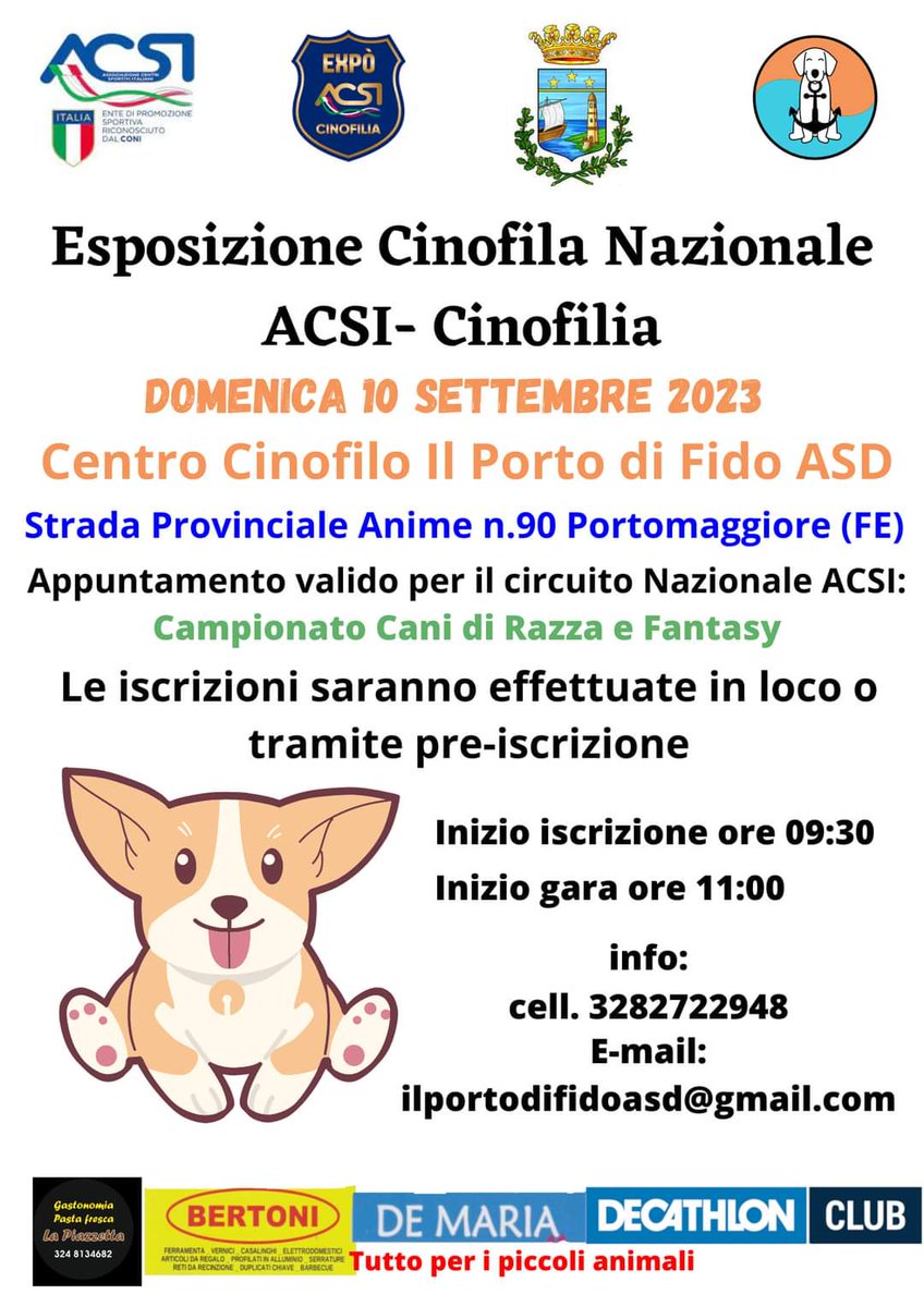 DOMENICA 10 SETTEMBRE 2023 AL CENTRO CINOFILO "IL PORTO DI FIDO ASD" - CAMPIONATI NAZIONALI CANI DI RAZZA E FANTASY

"Le Esposizioni Cinofile ACSI nascono per creare un circuito eterogeneo di cultura cinofila e aggregazione consentendo e incentivando la

natoconlavaligia.info/2023/07/22/esp…