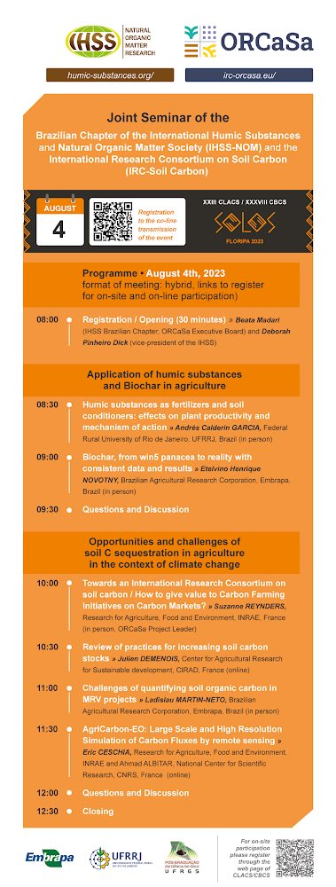 The IRC Soil Carbon is promoting a seminar on soil C at the Latin American - Brasilian Soil Science Congress on August 4th in Florianópolis, SC. On-line participation: forms.gle/NdFyhpHBmNAbPo…