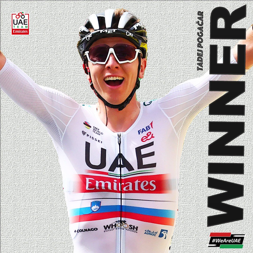 🎉🥇YES!!! <a href="/TamauPogi/">Tadej Pogačar</a> storms to victory on Stage 20 of the #TDF2023!!!

Never. Give. Up.🙌🙌🙌🙌

#UAETeamEmirates #WeAreUAE