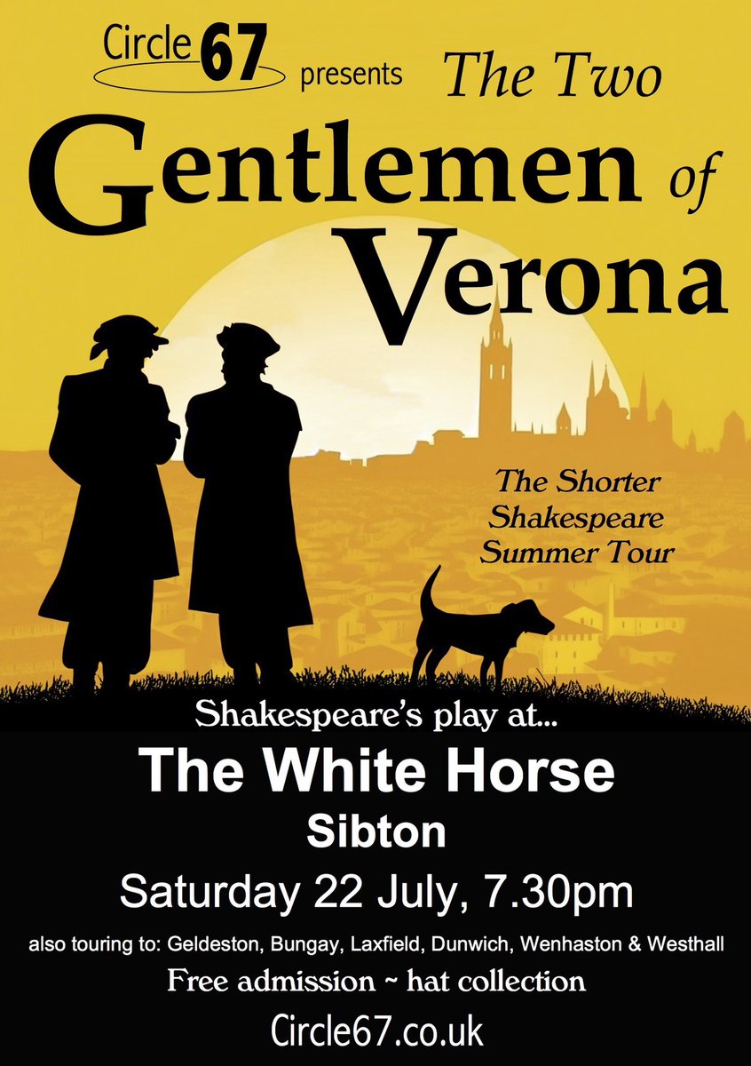 Circle 67 (@circle_67) on Twitter photo RAIN STOPS PLAY
Tonight’s performance of The Two Gentlemen of Verona <a href="/SWHInn/">Sibton White Horse</a> has been cancelled due to heavy rain. Sorry! RAIN STOPS PLAY
Tonight’s performance of The Two Gentlemen of Verona <a href="/SWHInn/">Sibton White Horse</a> has been cancelled due to heavy rain. Sorry!