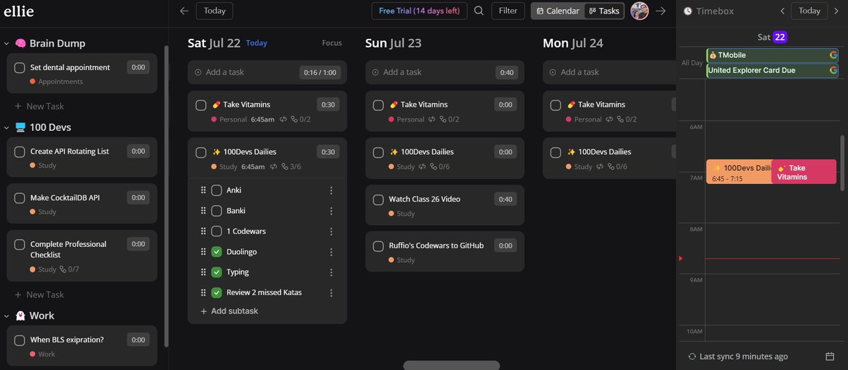 AsisChelsea's tweet photo. Day 4 of #100DaysOfCode

No coding because of headache 😵 

I discovered @ellieplanner 🗓️ I'm on Day 1 exploring the app &amp; I love:
📋 Task lists on the side
↔️ Ability to toggle subtasks
📅 Unlinked Google Calendar tasks

It's a total winner for my coding journey moving forward! https://t.co/YK8L7TZ505