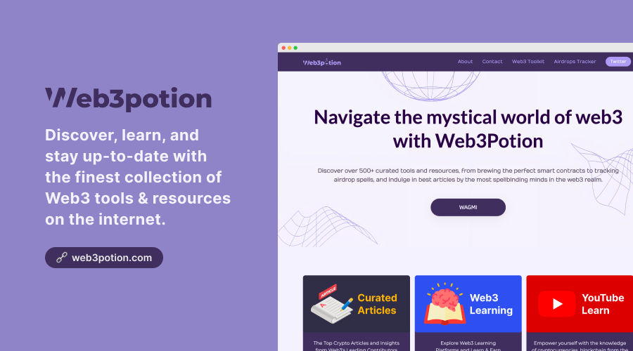 web3potion's tweet image. 🎉 Exciting news! Drumroll, please! 🥁✨ Web3Potion has arrived, ready to unleash the magic of crypto and Web3! 🪄💼

Discover the best collection of curated crypto tools and resources this side of the blockchain. 🌟 
#Web3potion