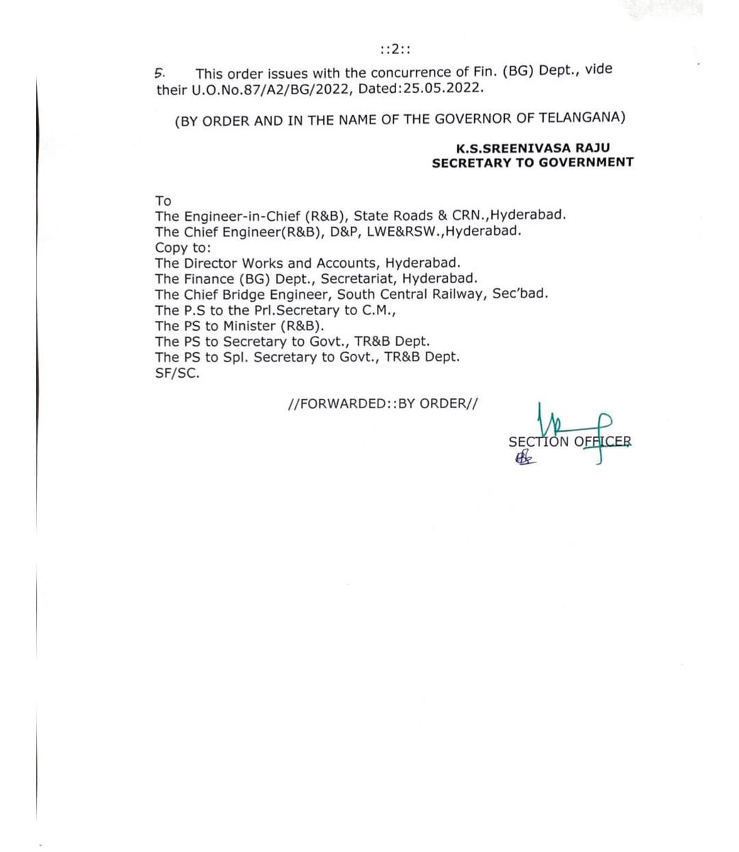 Pleased to Inform that Our Hon’ble CM #KCR garu released the G.O sanctioning Rs.96 crores for the construction of New Railway Bridge in Vikarabad.

Heartfelt Thanks to Our CM garu on behalf of my constituency people &amp; myself, for resolving this pressing issue which we have raised
