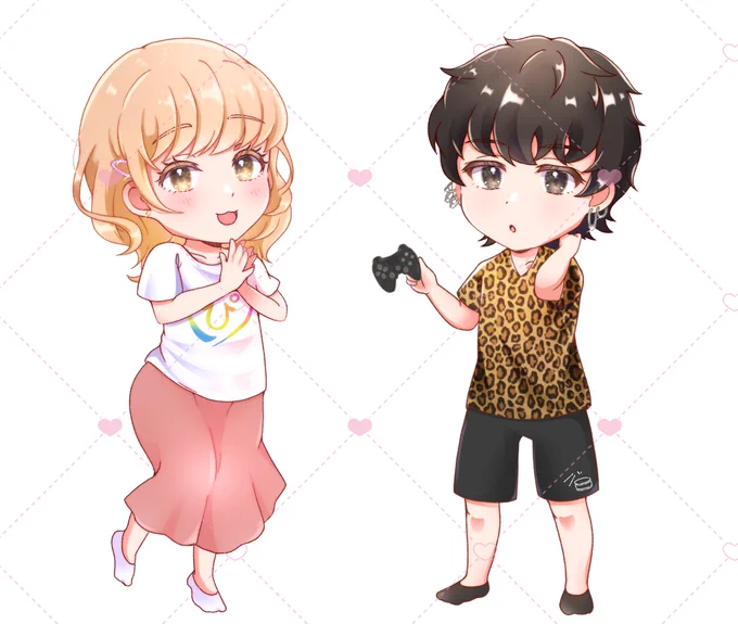 まるぴチャンネルのお二人を描かせて頂きました 部屋着のゆるっと感とか、ズボンにさりげなく添えたドラムの部分とか、気付いて貰えて嬉しかったです〜!!