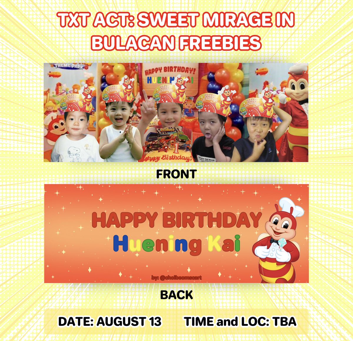 choibeomscart's tweet photo. TXT Bida ang saya!

🎸 — a:sm in bulacan freebies

✮ time and loc : tba !
✮ limited qty | 1:1 ratio !
✮ on the spot trades only !

how to claim ?
➥ mbf, like &amp; rt to reach more moas !
➥ show proofs on d-day 🫶

#TXTinBulacan #TXT_ASM_TOUR_in_BULACAN #ACT_SWEET_MIRAGE_BULACAN https://t.co/AuTwBs4rVZ
