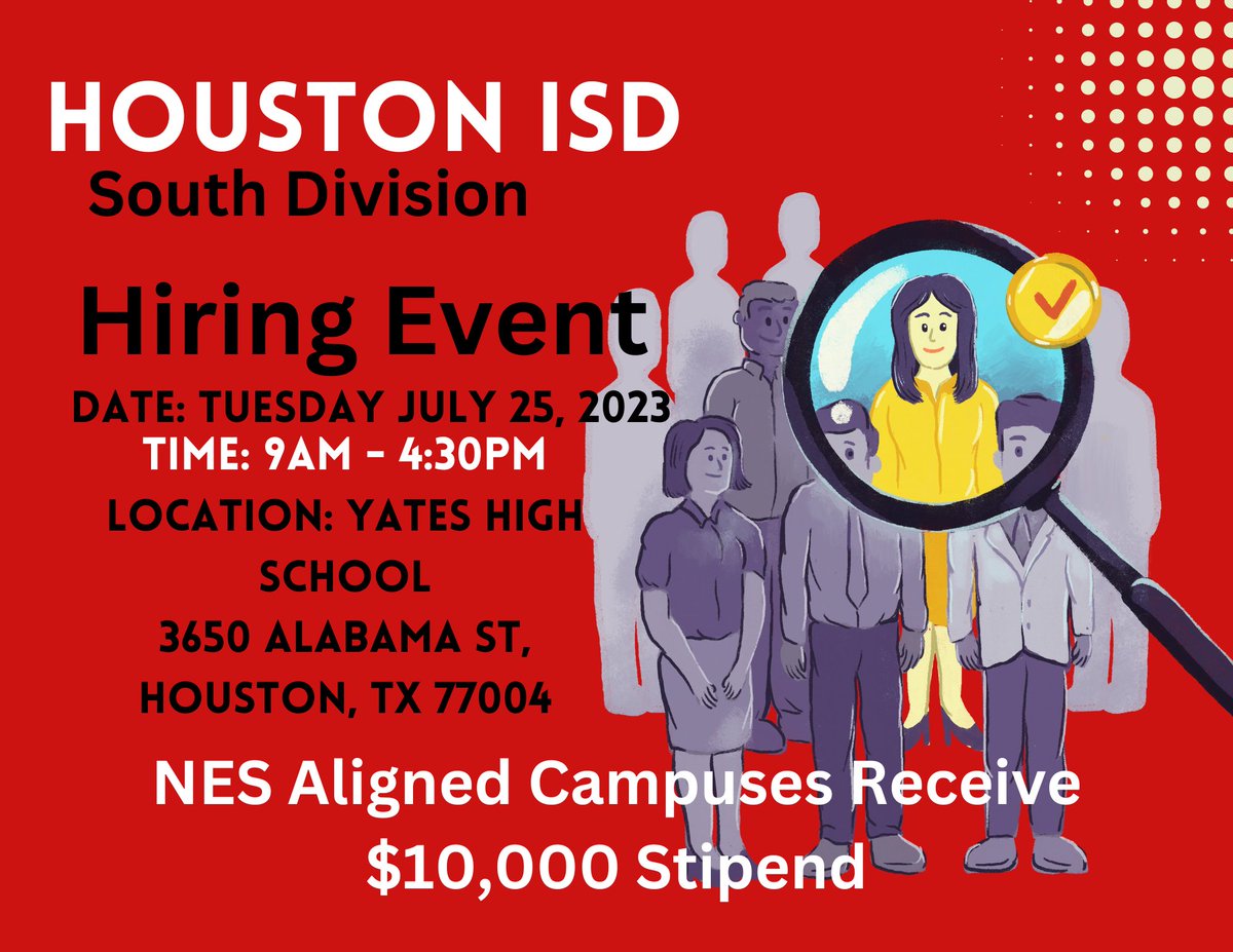 Join the wonderful South Division team. We are hosting a job fair for various positions on 7/25/23 at Yates high school.
