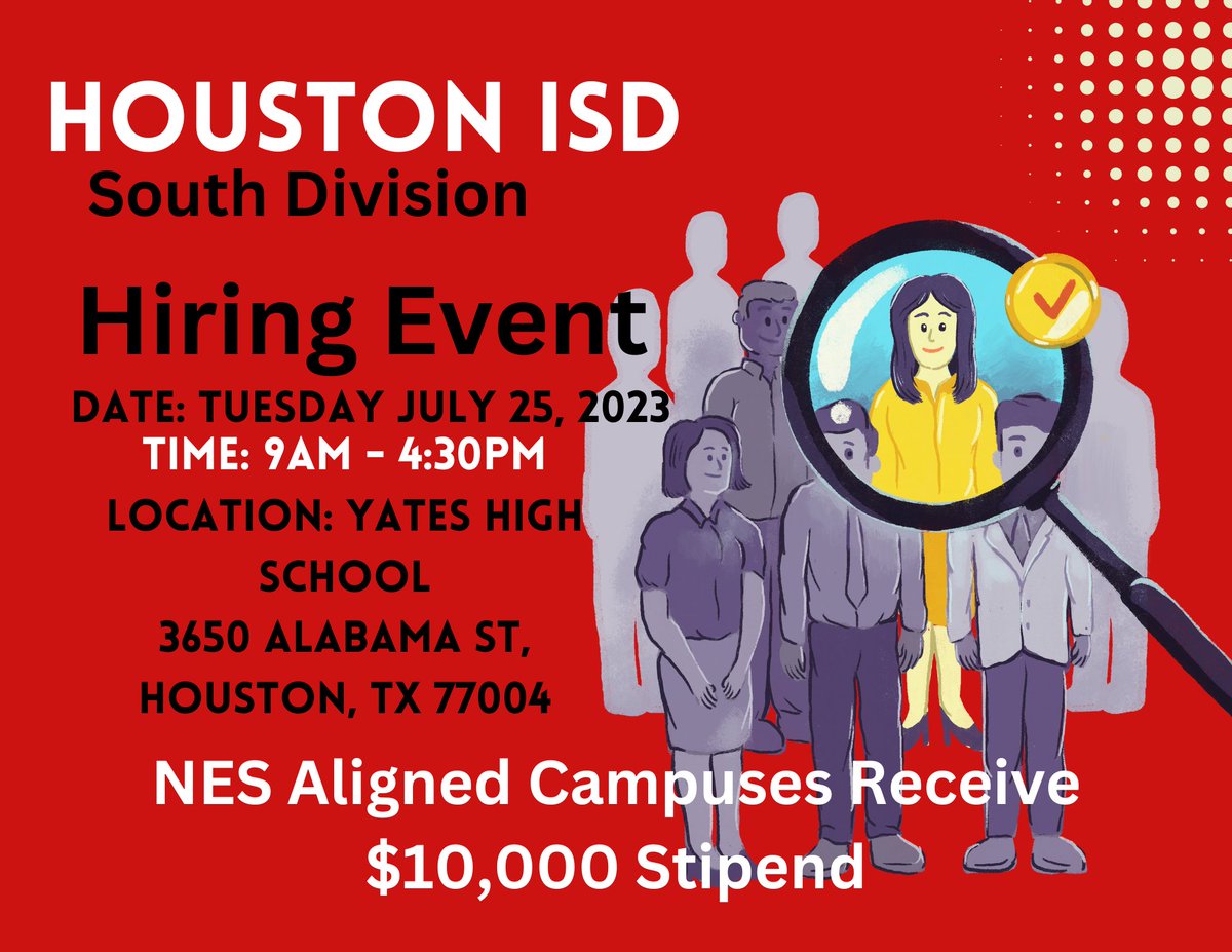 CisnerosSandra0's tweet photo. Join the wonderful South Division team. We are hosting a job fair for various positions on 7/25/23 at Yates high school. https://t.co/RpOId6qtLx