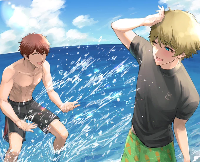 浅瀬ではしゃぐ