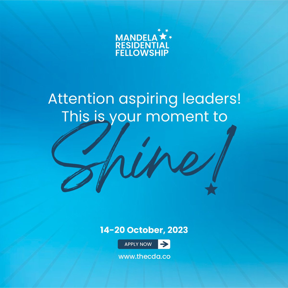 thecdaco's tweet photo. 🌟 Embrace Your Potential at Mandela Residential Fellowship 2023 🚀 
Unlock your brilliance, connect with global change-makers, and secure your spot now at https://t.co/FsaN3Us9b6 💡

#CDA #MRF #mandelaresidentialfellowship #leadership #diplomaticexcellence https://t.co/l4qxmwNcmu