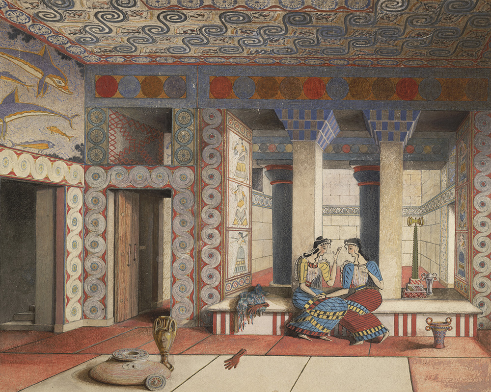 AshmoleanMuseum's tweet image. There’s just over a week to join us to discover the Palace of Knossos and the search for the Labyrinth. ⁠
⁠
These watercolours imagine what some of the original rooms of the Palace would&apos;ve looked like. 🧵

#LabyrinthAshmolean